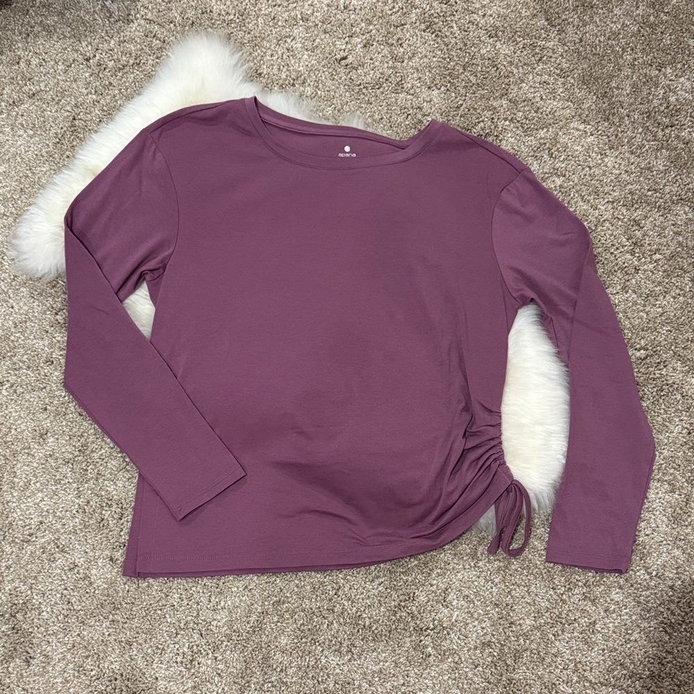 Apana Women’s Athletic Long Sleeve Ruched Side Top in Purple Magenta Plum Size M